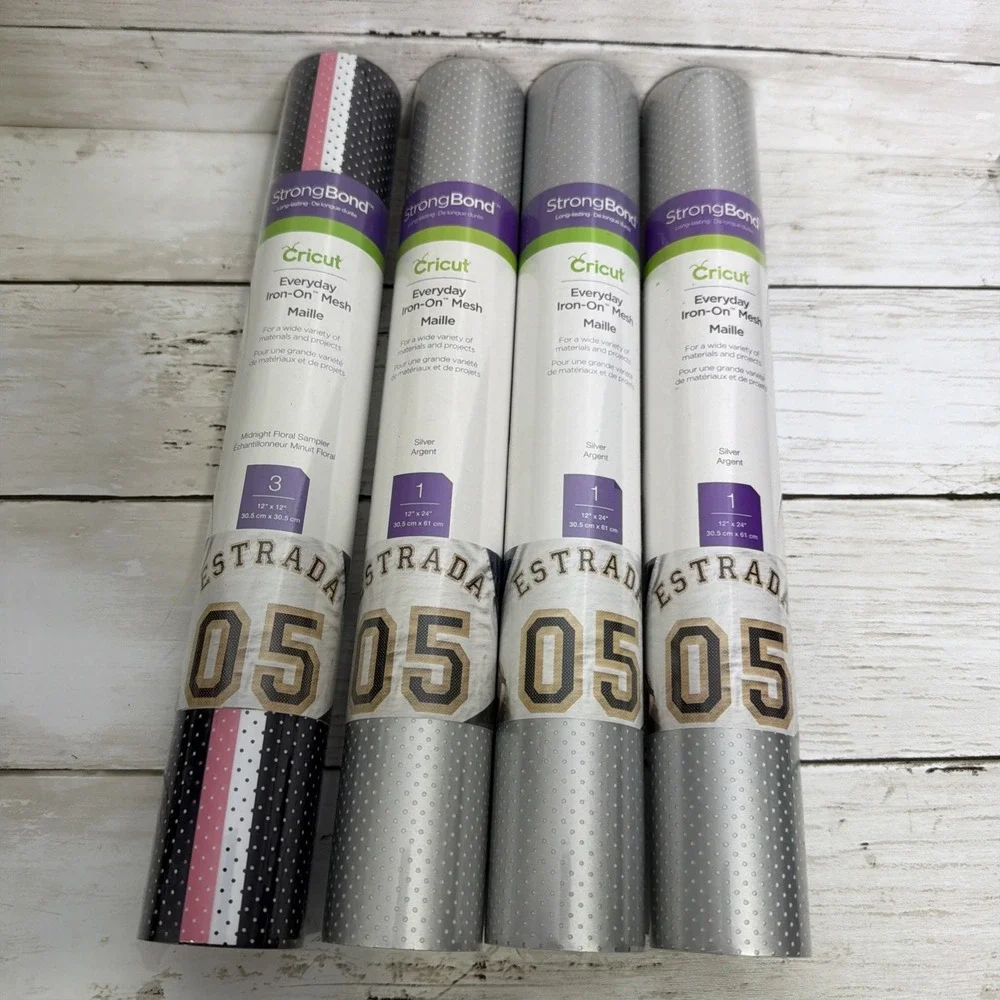 Cricut StrongBond Everyday Iron On Mesh Silver Midnight Floral Sampler Lot Of 4
